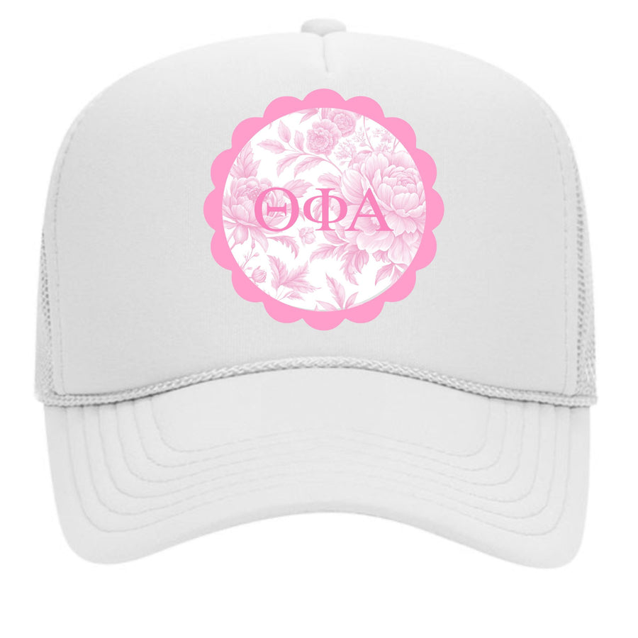 Sorority Greek Letter Hats with Scalloped Peony Design
