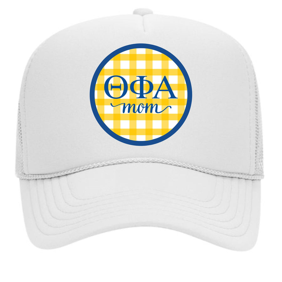 Sorority & Sorority Mom Greek Letter Hats with Gingham Design in Sorority Colors