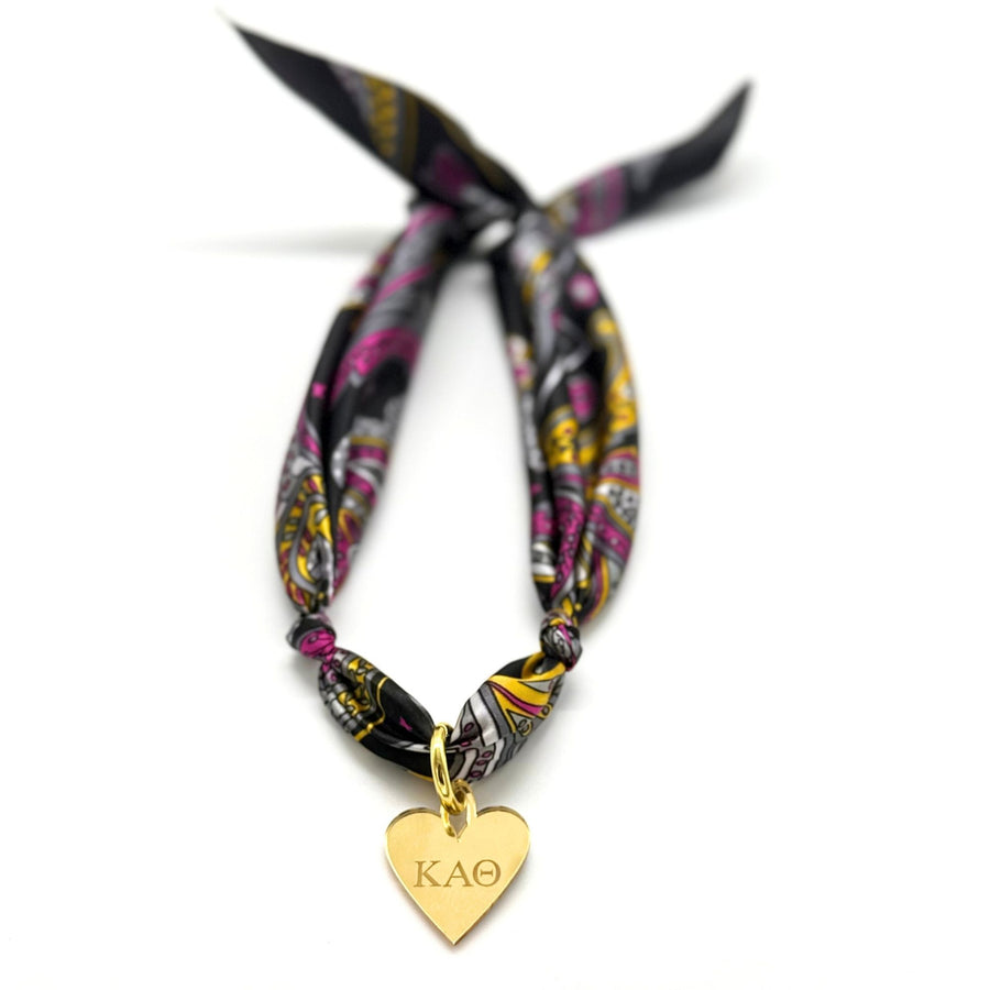 Kappa Alpha Theta - Scarf Necklace with Engraved Heart Charm