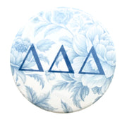 Delta Delta Delta Pin Back Buttons with Peony Greek Letter Design