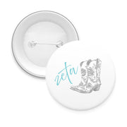 Sorority Pin-back Buttons - Toile Cowboy Boot with Greek Script
