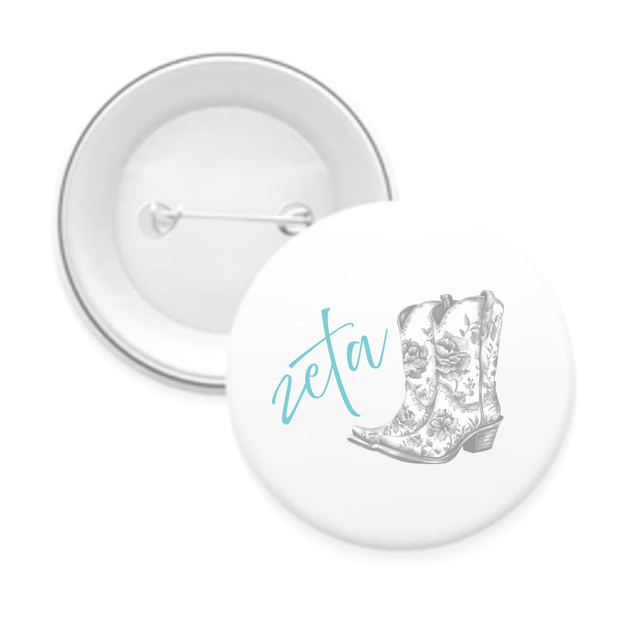 Sorority Pin-back Buttons - Toile Cowboy Boot with Greek Script