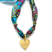 Zeta Tau Alpha - Scarf Necklace with Engraved Heart Charm