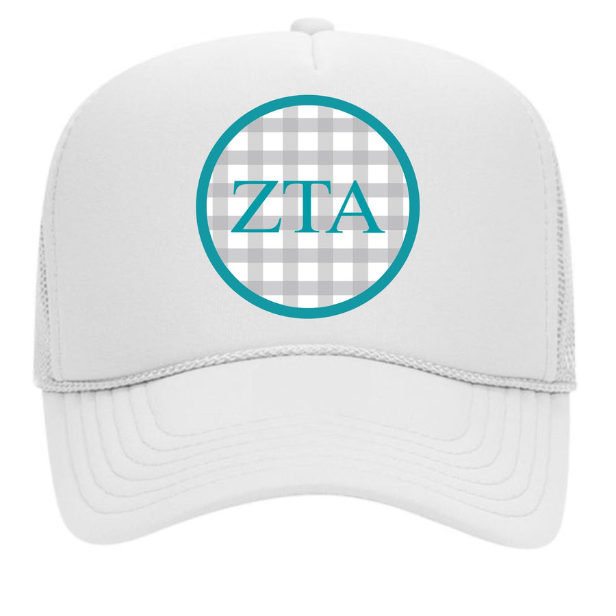 Sorority & Sorority Mom Greek Letter Hats with Gingham Design in Sorority Colors