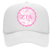 Sorority Greek Letter Hats with Scalloped Peony Design