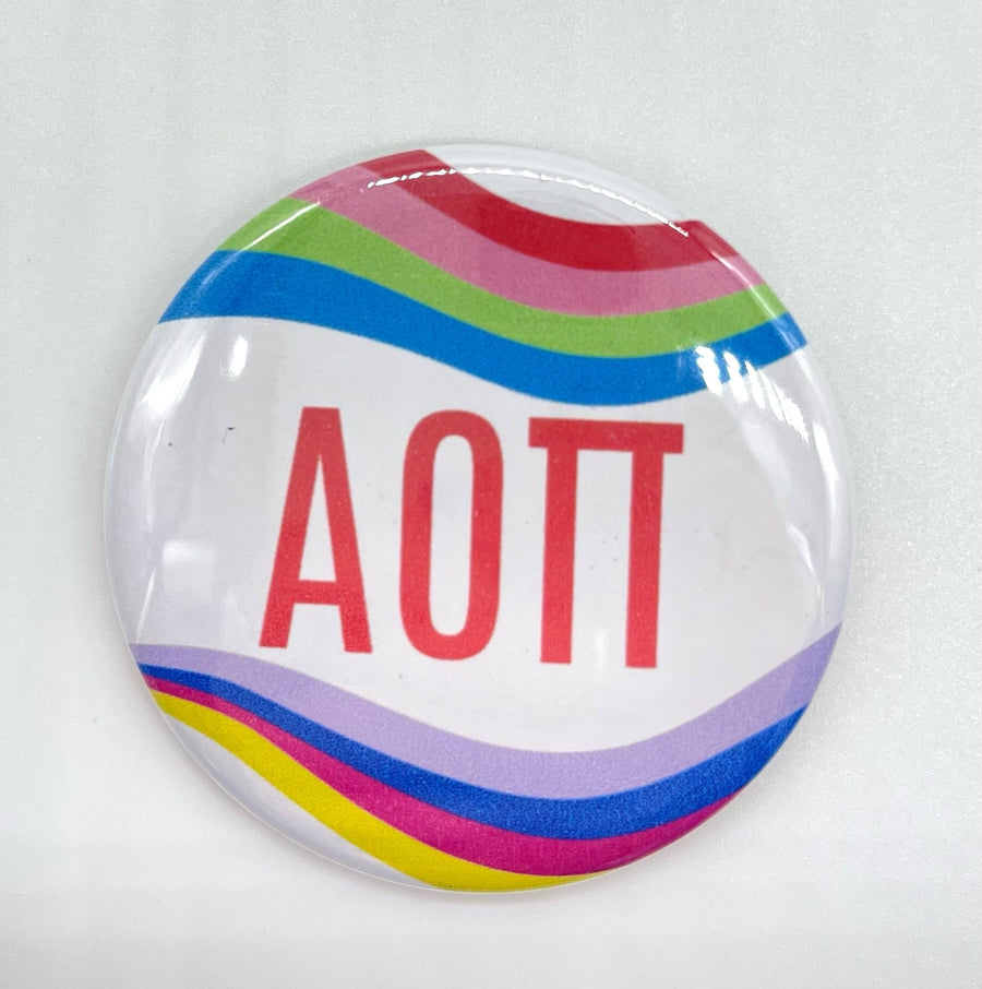 Alpha Omicron Pi - Pin Back Button with RetroWave Design