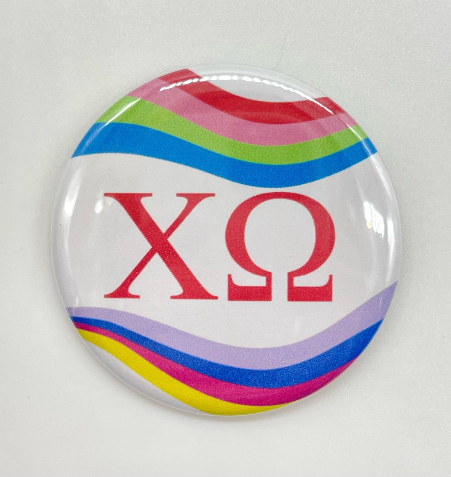 Chi Omega - Pin Back Button with RetroWave Design
